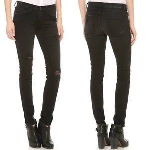 Current/Elliott Ankle Skinny Overdye Black Destroy